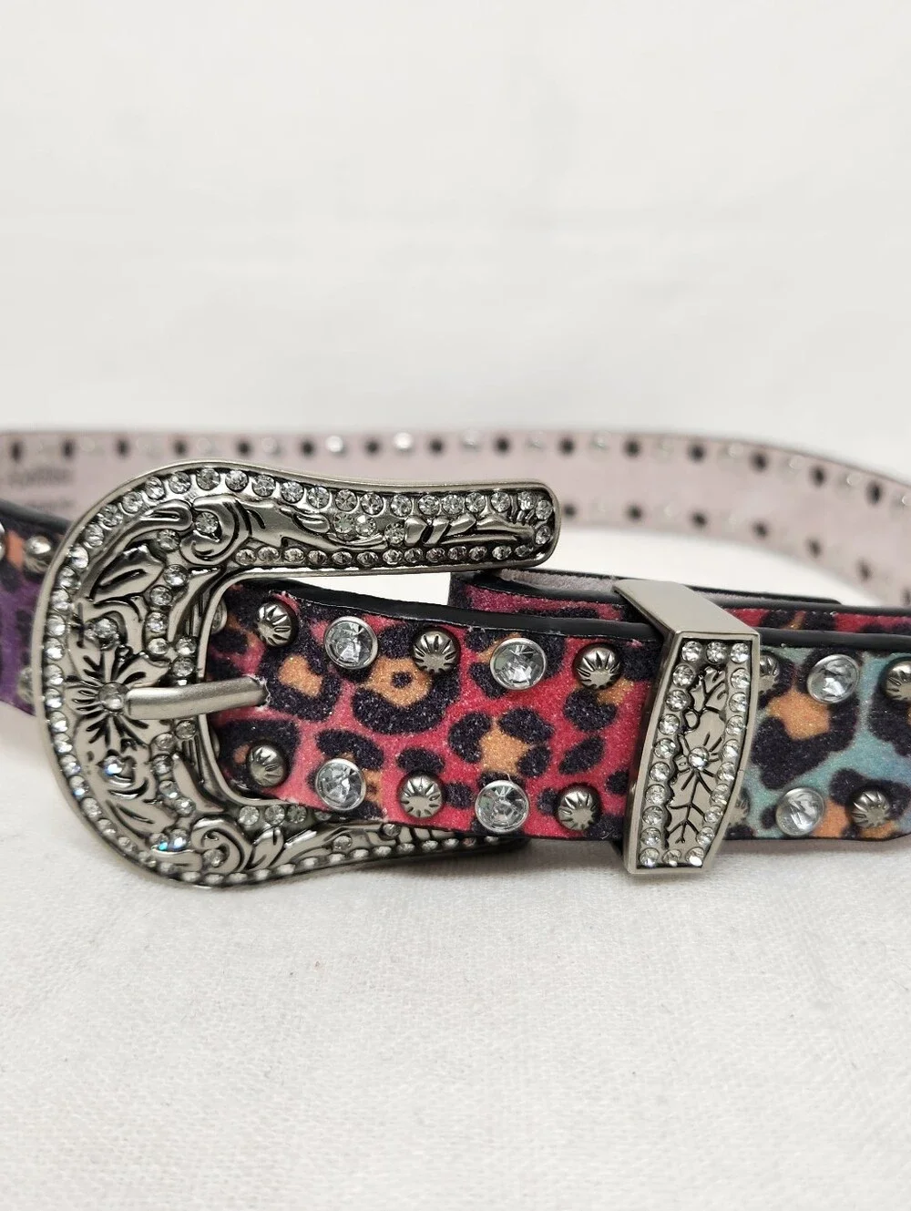 M&F Girls Medium Leather Colorful Glittery Rhinestones Western Belt